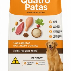 Ração quatro patas cães adultos,raças medias e grande 15kg