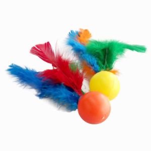 Brinquedo Bolinha para Gatos Fuss Cat Mr Pet com Penas Coloridas