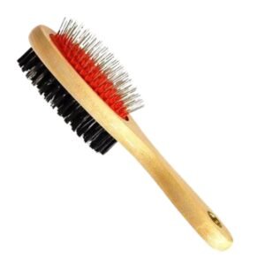 Escova Dupla com Cabo de Madeira para Cães e Gatos