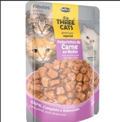 Ração umida three cats 100g sabor carne
